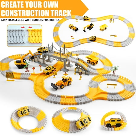 276pcs Construction Toys Race Tracks Toys for Boys 3-6 Years Kids Toys 5 PCS Construction Car and Flexible Track Playset