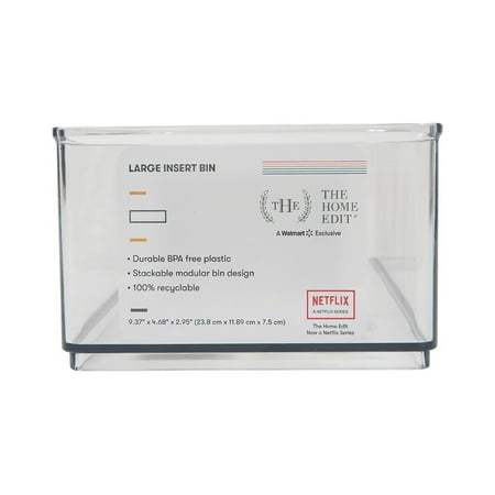 The Home Edit Large Clear Storage Bin Organizer Insert, 1 Piece, 9.37" x 2.95" x 4.38"