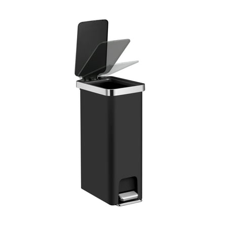 Better Homes & Gardens 10.5 Gallon Kitchen Step Trash Can, Plastic Slim Step-On Kitchen Trash Can, Black, Black