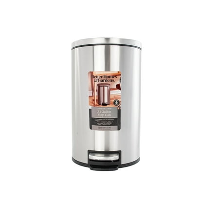 Better Homes & Gardens 3.1 Gallon Round Kitchen Step Trash Can Stainless Steel, Silver