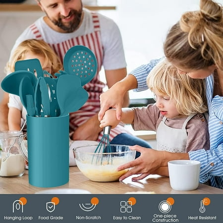 Vesteel 15-Piece Kitchen Utensils Set, Silicone Cooking Utensils with Holder, Non-stick Cookware Friendly & Heat Resistant - Teal Blue, Blue