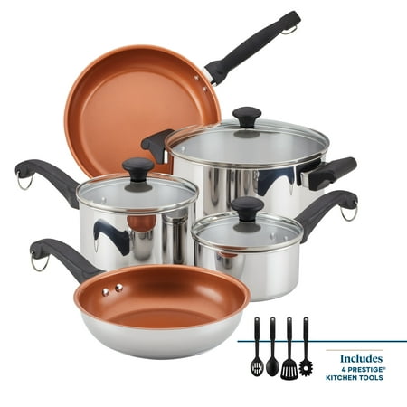 Farberware Classic Traditions 12 Piece Stainless Steel Pots and Pans Set with Ceramic Frypans