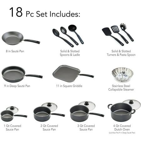 Tramontina Primaware 18 Piece Non-stick Cookware Set, Steel GrayGray,