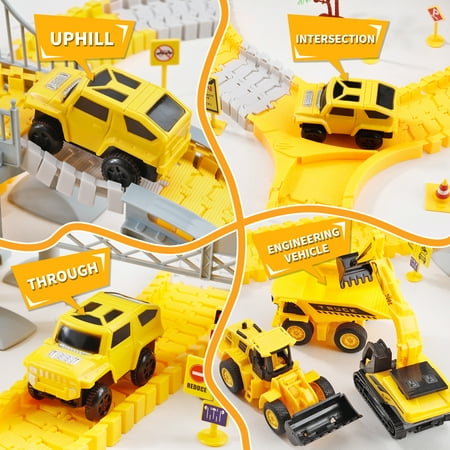 276pcs Construction Toys Race Tracks Toys for Boys 3-6 Years Kids Toys 5 PCS Construction Car and Flexible Track Playset