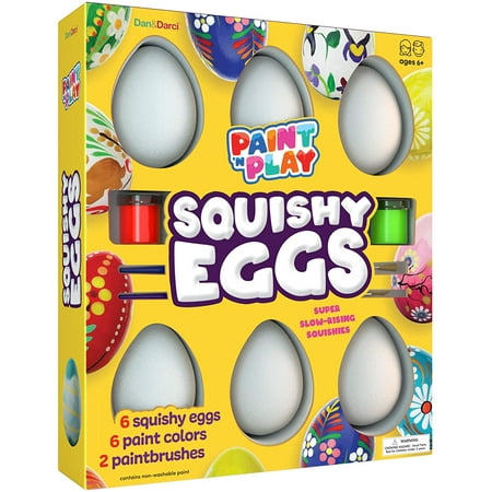 Dan&Darci Easter Egg Squishy Painting Kit - Arts and Crafts for Girls and Boys - Kids Art Activities - Craft Gift for Kids Ages 4-10 year old Girls - Decorate 6 Slow Rising White Squishies with Paint