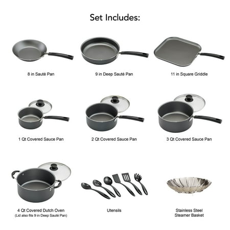 Tramontina Primaware 18 Piece Non-stick Cookware Set, Steel GrayGray,