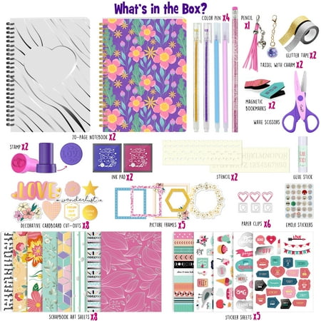 2-Pack Mega DIY Journal Kit - Gifts for Girls Ages 8 9 10 11 12 Year Old - Cool Birthday Gifts Ideas for Girls - Art & Crafts for Tween Kid - Teen Girls Trendy Stuff - Scrapbook & Diary S
