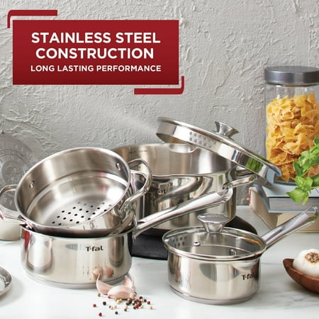 T-fal Cook & Strain Stainless Steel Cookware Set, 14 piece Set