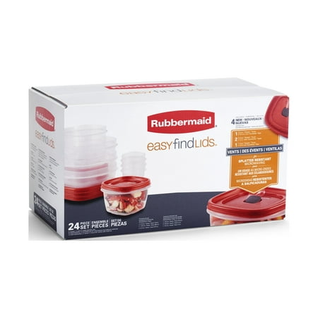 Rubbermaid EasyFindLids 24 Piece Food Storage Containers Variety Set, Red, Red