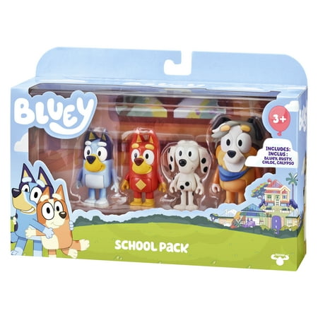 Bluey School Figure 4-Pack, with Calypso, Bluey, Chloe, Rusty Ages 3+, Toddler Toy