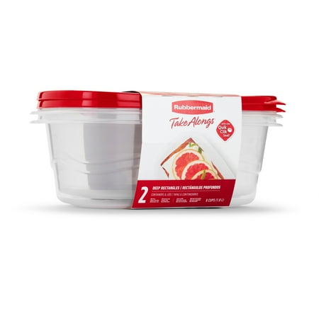 Rubbermaid TakeAlongs, 8 Cups, 2 Packs, Red, Plastic Deep Rectangle Food Storage ContainersRed,