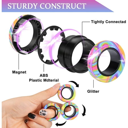 9Pcs Magnet Rings Fidget Toy Set, Idea ADHD Fidget Toys for Adult, Fidget Magnets Spinner Rings for Anxiety Relief, Great Easter Gift for Adults Teens Kids
