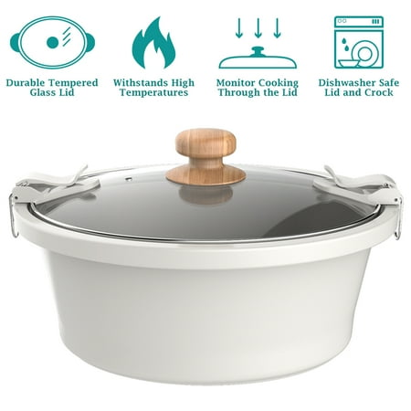 The Pioneer Woman 6 Qt Digital Slow Cooker with Locking Lid, Linen Speckle, Off-White