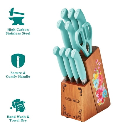 The Pioneer Woman Breezy Blossoms 11-Piece Stainless Steel Knife Block Set, Teal
