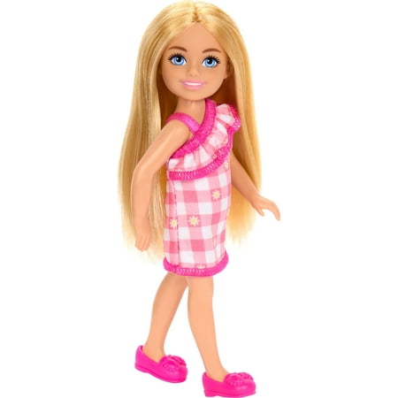 Barbie Chelsea Doll, Small Doll Wearing Removable Checked Dress with Blonde Hair & Blue Eyes