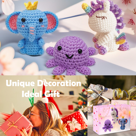 Yarniss Beginner Crochet Kit, Crochet Animal Kit for Unicorn,Octopuses, Elephant