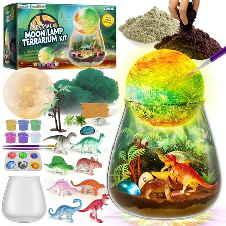 Dinosaur Terrarium Kit for Kids - Dino Kid Crafts with DIY Moon Lamp Kit - Birthday Gift for Boys Ages 4 5 6 7 8-12 Year Old - Arts and Crafts for Boys and Kids - Dinosaur Toys for Boys