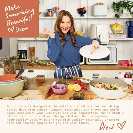 Beautiful 3-Piece Soft Grip Stainless Steel Chef Knife Set White and Gold by Drew Barrymore