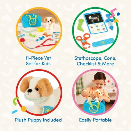 Battat Happy Puppy Vet Set with Plush Dog and 10 Plastic Accessories, Toddler and Preschool Toys