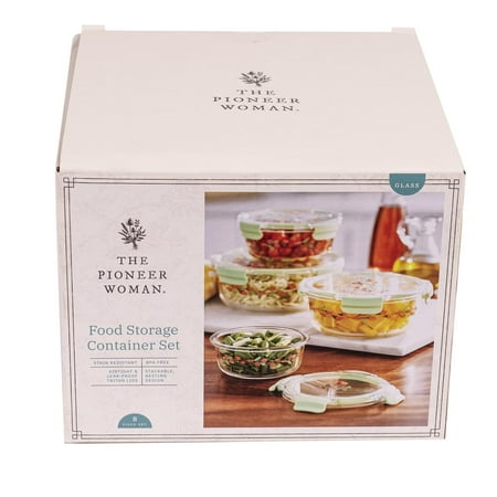 The Pioneer Woman Painted Meadow Round Glass Food Storage Containers with Tritan Lid. Set of 4, 8 Pieces
