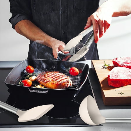 Silicone Cooking Utensils Set - Heat Resistant Silicone Kitchen Utensils for Cooking, Kitchen Utensil Spatula Set,BPA FREE Kitchen Gadgets Tools for Non-Stick Cookware Dishwasher Safe (Khaki)