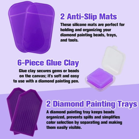 ZYNERY 18 Pcs Diamond Painting Pens Kit, Metal Tips & Resin Drill Pens, Diamond Painting Tools Accessories with Anti-slip Mat, Tray, Clay - Ideal for DIY Craft, Diamond Art Lover & Beginner (Purple)