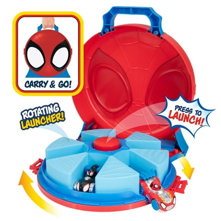 Marvel's Spidey and His Amazing Friends12 inch Toddlers Carry Case with Rotating Launcher and Two Amazing Metals Vehicles