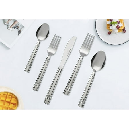 Mainstays 49 Piece Elena Stainless Steel Flatware and Organizer Tray Value Set Silver, Service for 8