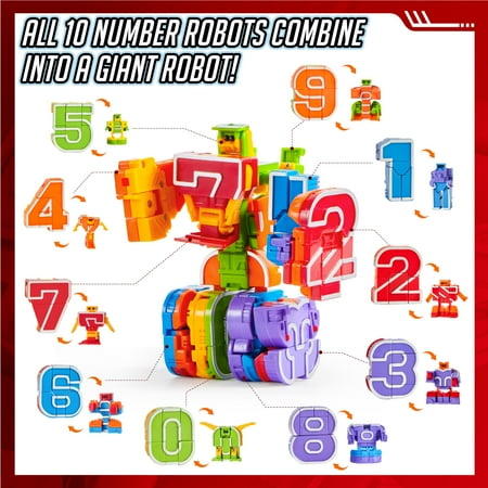 Joyfy 10 Pcs Number Bots Toy 10-in-1 Transforming Robot for Preschool Boys Educational Building STEM Toys Gift for Toddlers & Kids 3 4 5 6 Years Old, Learning Resources, Other