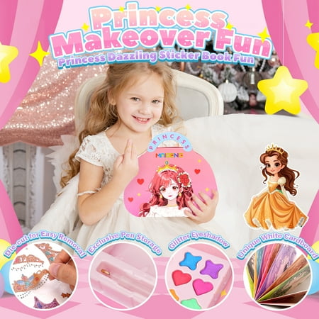 Celecstan Girl Toys Age 6-8-11, Arts and Crafts for Kids ages 8-12, 3 in 1 Kids Princess Paper Makeup Kit for 6 7 8 9 10 11 Year Old Girl Birthday Gifts
