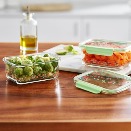 The Pioneer Woman Painted Meadow 4 Pieces 4 Cup Rectangle Glass Food Storage Containers with Tritan Lid. Set of 2