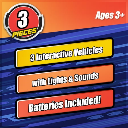 Adventure Force Light & Sound Mini City Service Vehicles, 3 Pack, School Bus, Fire Truck and Recycling Truck