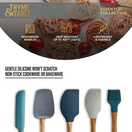 Thyme & Table 5-Piece Silicone Kitchen Utensil Set with Beechwood Handles