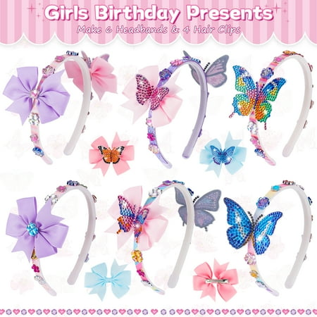 Anofty Arts and Crafts for Girls 8-12, Girls Hair Accessories Toys Age 6-8-10, 60+ Pieces Butterfly Headbands Making Kit for 4 5 6 7 8 Year Old Girl Birthday Gifts, Yellow