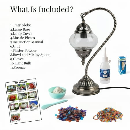 MEHOOM DIY Mosaic Gooseneck Lamp Kit,Turkish Crafts Kit for Adult,Moroccan Decor,Mothers Day Gift