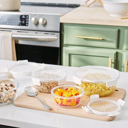 Better Homes & Gardens Round Glass Food Storage Container with Tritan Lid. Set of 4, 8 Pieces