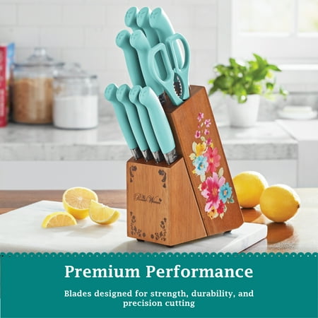 The Pioneer Woman Breezy Blossoms 11-Piece Stainless Steel Knife Block Set, Teal