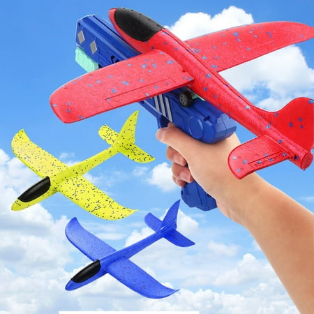 3 Pack Airplane Toys with Launcher, Kids Foam Glider Planes, Outdoor Flying Toys Xmas Gifts for 4 5 6 7 8 9 10 Year Old Boys Girls