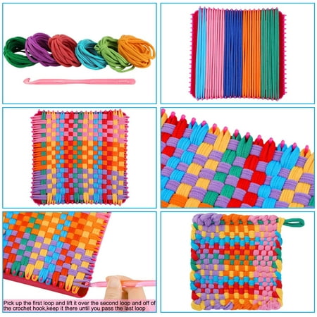 Rirool Weaving Loom Kit for Kids and Adults - 90 Pieces Potholder Loops Crafts in 6 Colors - Educational DIY Knitting Kit for Beginners