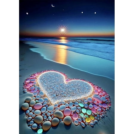 Diamond Art Kits for Adults,Heart Beach Full Drill Diamond Dots Art for Beginners, Round 5D Paint with Diamonds Pictures Art for Home Decor 12x16inch, Other