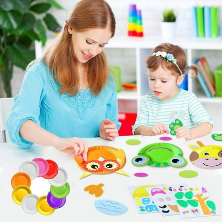 SAYLITA 10Pcs Toddler Crafts Paper Plate Art Kit Arts and Crafts for Kids Boys Girls Preschool Easy Animal Plate Craft DIY Projects Supply Kit Creative Home Activity Craft Party Groups Gift