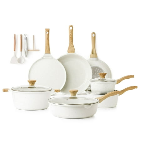 SENSARTE Ceramic Nonstick Pots and Pans Set, 22 Pieces Healthy Non Stick Cookware Set, Induction Kitchen Pan Sets White, PFAS and PFOA Free, White, 23pcs Ceramic