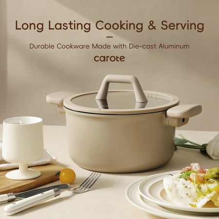Carote 19 Pcs Nonstick Cookware Sets, Non Stick Pots and Pans Set, Induction Cookware, Taupe, Gray
