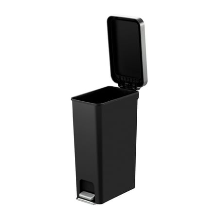 Better Homes & Gardens 10.5 Gallon Kitchen Step Trash Can, Plastic Slim Step-On Kitchen Trash Can, Black, Black