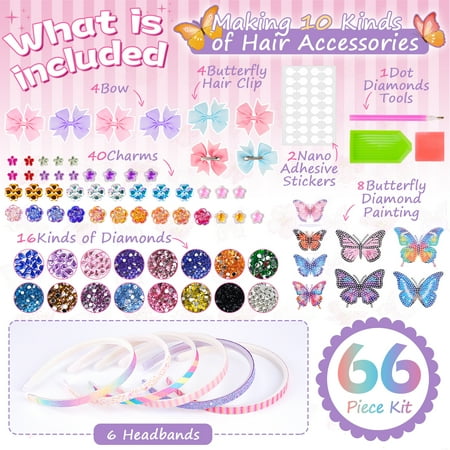 Anofty Arts and Crafts for Girls 8-12, Girls Hair Accessories Toys Age 6-8-10, 60+ Pieces Butterfly Headbands Making Kit for 4 5 6 7 8 Year Old Girl Birthday Gifts, Yellow