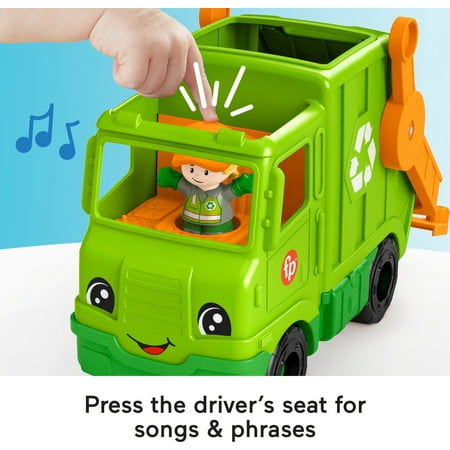 Fisher-Price Little People Recycling Truck Musical Toddler Garbage Toy Set, 5 Pieces