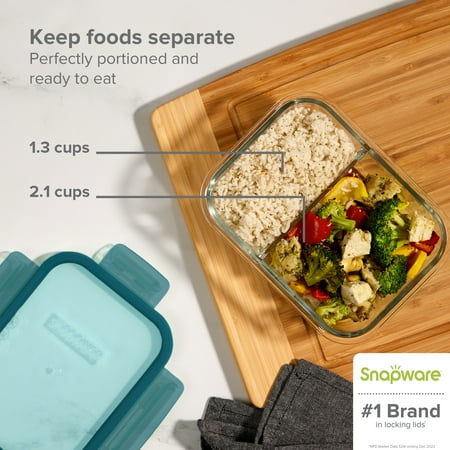 Snapware Meal Box 4-Cup Divided Glass Storage Container with Lid