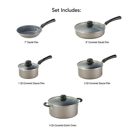 Tramontina 9-Piece Ceramic Cookware Set, Champagne