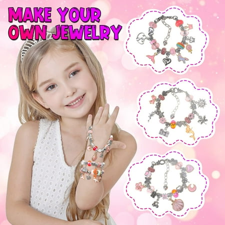 Dikence Toys for 4 5 6 Year Old Kids Girl, Jewelry Making Kit Birthday Gifts for Girls Age 7 8 9 Art and Craft DIY Charm Bracelet Kit for 8-12 Year Old Kid Crafts Set Toy Bracelet Present