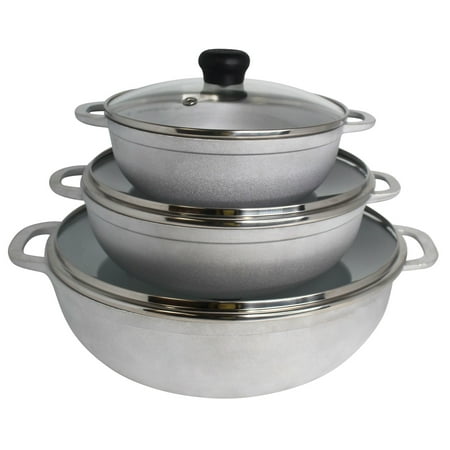 Imusa Basic Caldero Set, 3-Piece Cast Aluminum Cookware Set, Natural Finish, Oven Safe